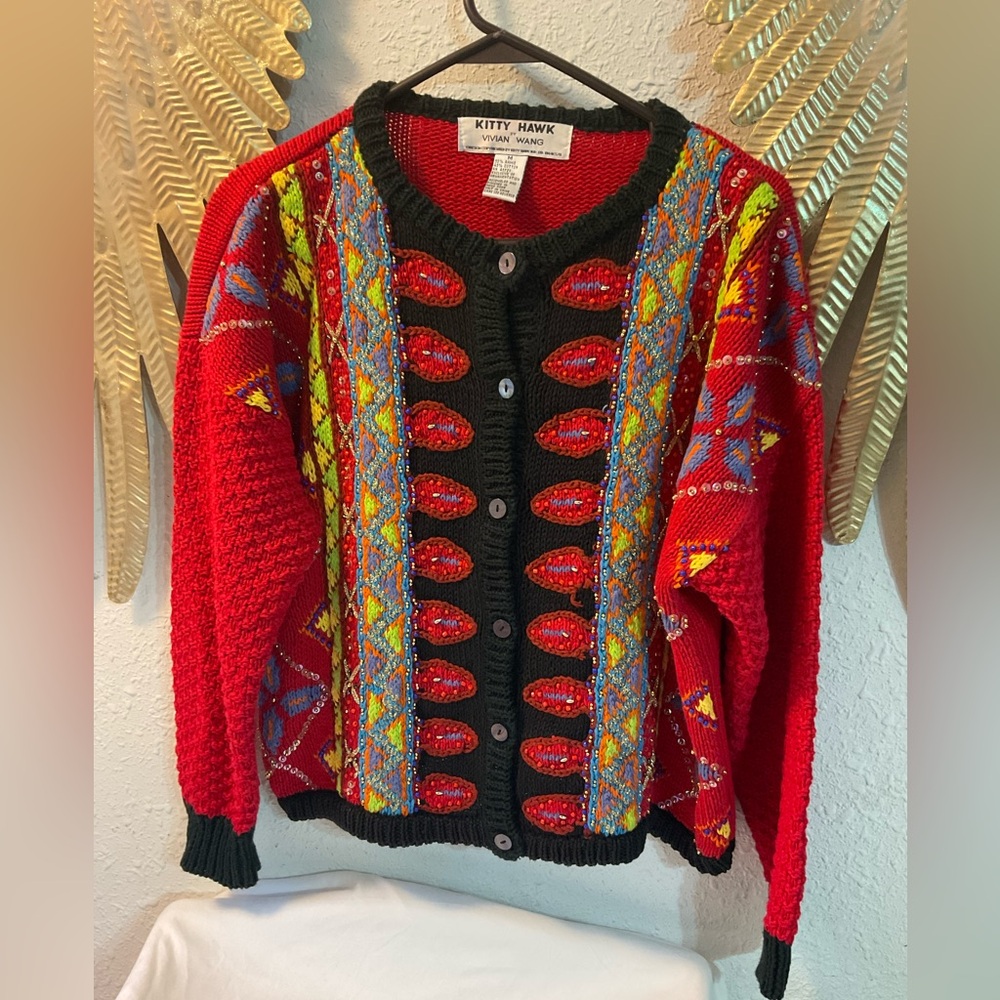 Woman’s vintage kitty hawk by Vivian wang cardigan sweater